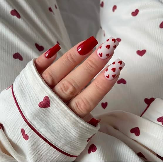 Long Coffin White Red Heart Solid Red Nails Long Coffin White Red Heart Solid Red Nails — Short Heart Coffin Nails 2027
