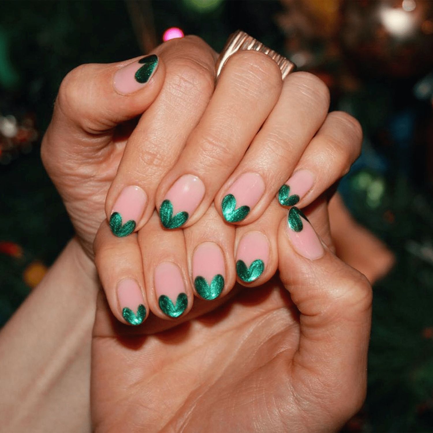Silver Glitter French Tip Nails — Short Christmas Nails 2026