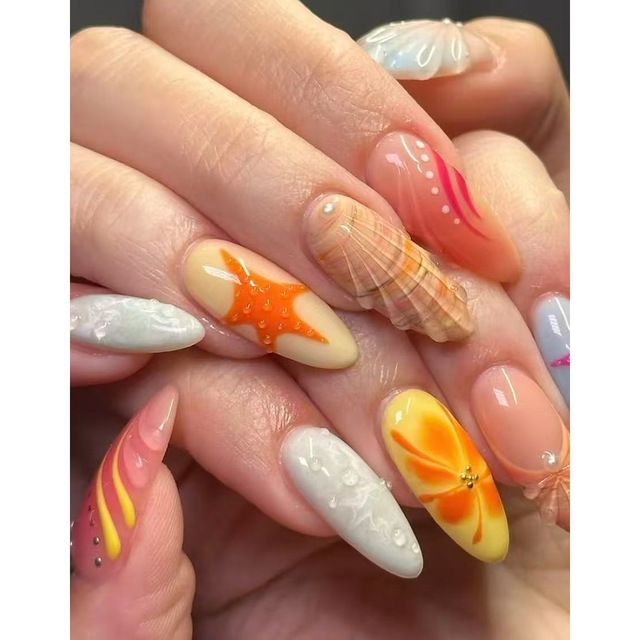 Tropical Textures Stiletto Nails Tropical Textures Stiletto Nails — Bahamas Nails 2027