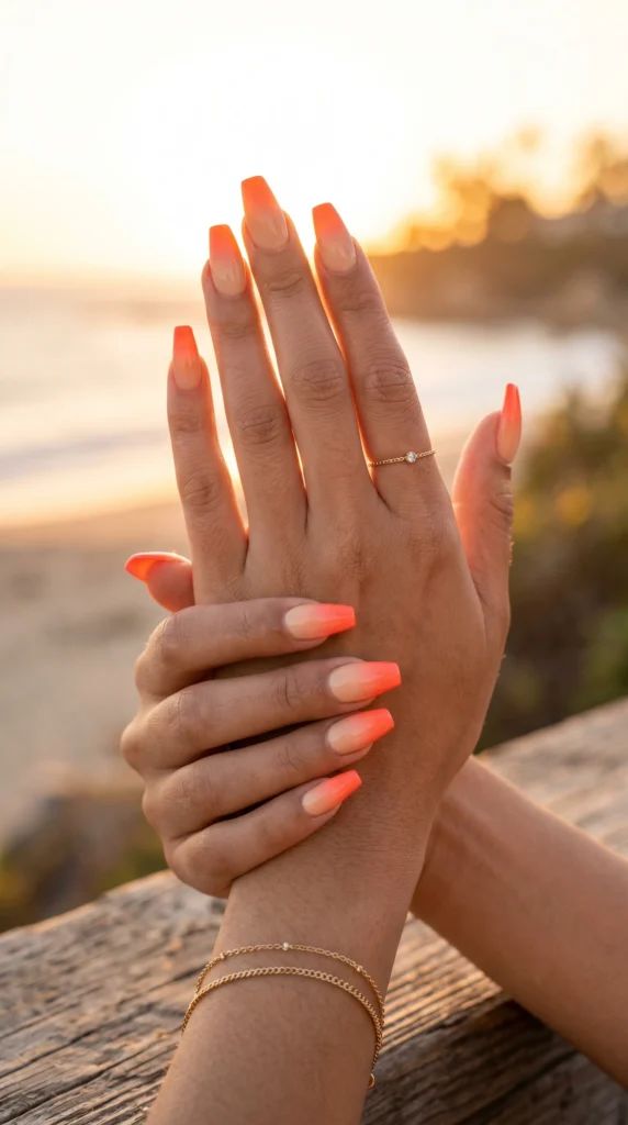 Ombre French Tips Visual Idea — Coral Coffin Nails 2027
