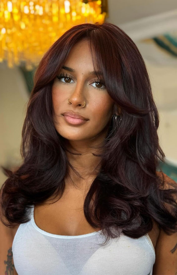Velvety Plum Collarbone Lob With Curtain Bangs Velvety Plum Collarbone Lob With Curtain Bangs — Plum Hair 2027
