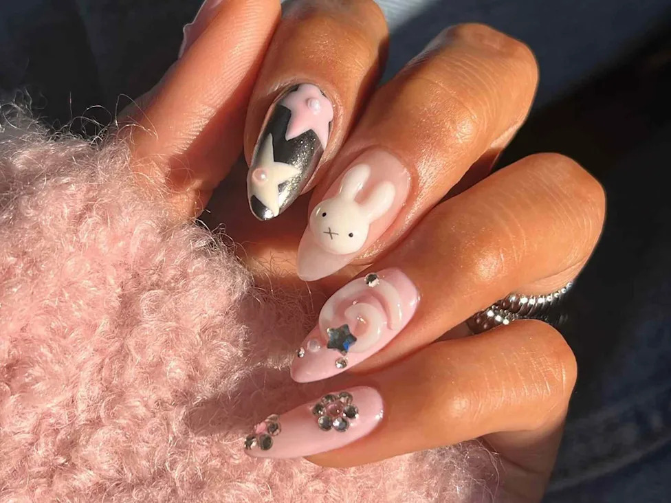 3D Bunny Face on Pale Pink — Baby Shower Nails 2027