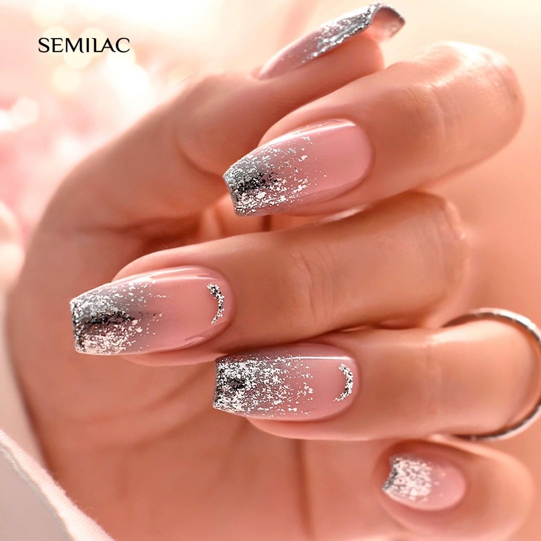 Silver Black Glitter Ombre Square Silver Black Glitter Ombre Square — Wedding Guest Nails 2027