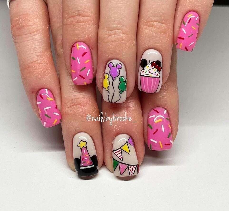 Birthday Themed Art Square Nails Birthday Themed Art Square Nails — 25th Birthday Nails 2027