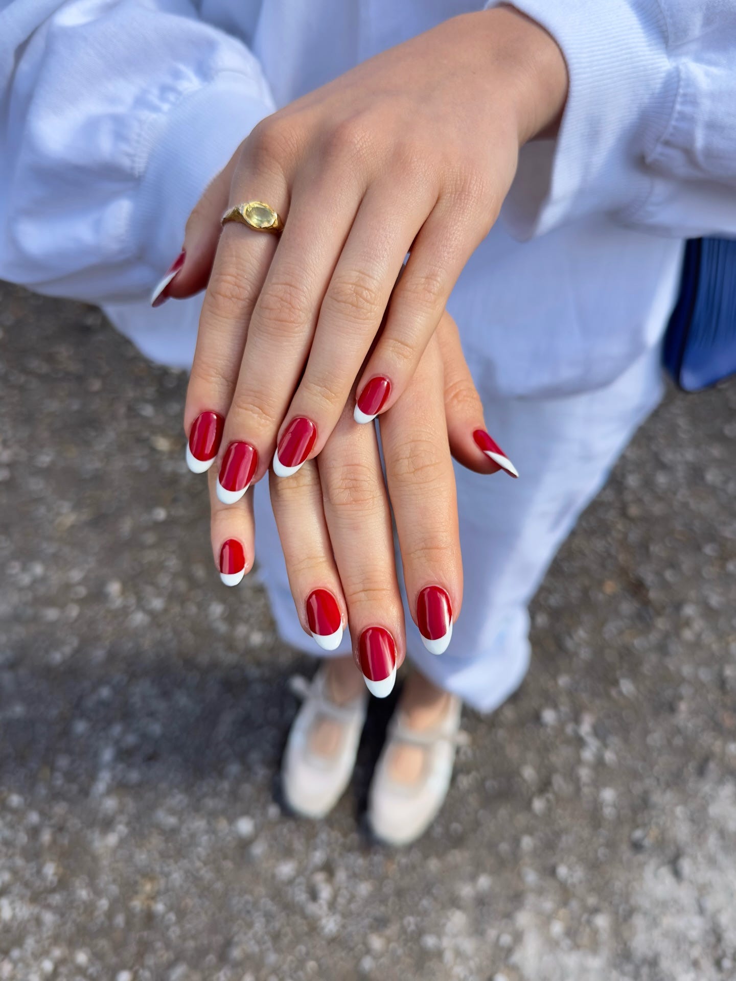 Red Base White French Medium Squares Red Base White French Medium Squares — Cherry Red Nails 2027