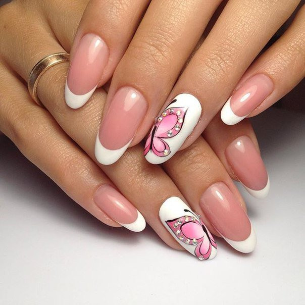 Classic French with Pink Butterfly Art — Butterfly Airbrush Nails 2027