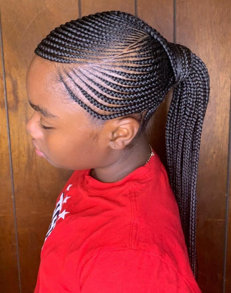 Geometric Cornrows into Ponytail Geometric Cornrows into Ponytail — Side Braided Hairstyles 2027