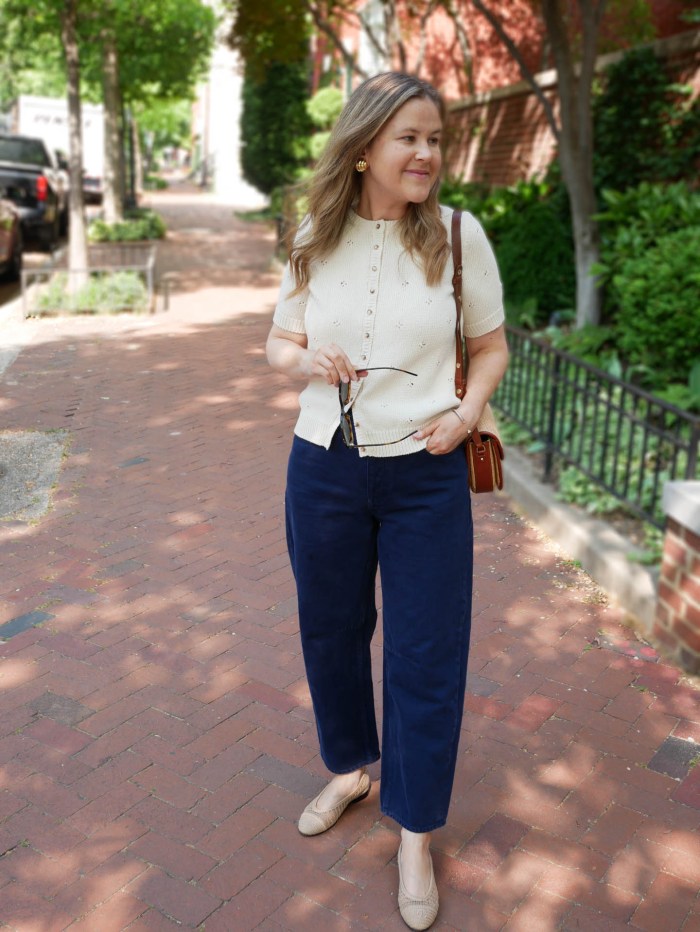 Ballet Flats Outfit Idea — Navy Blue Linen Pants Outfits 2027