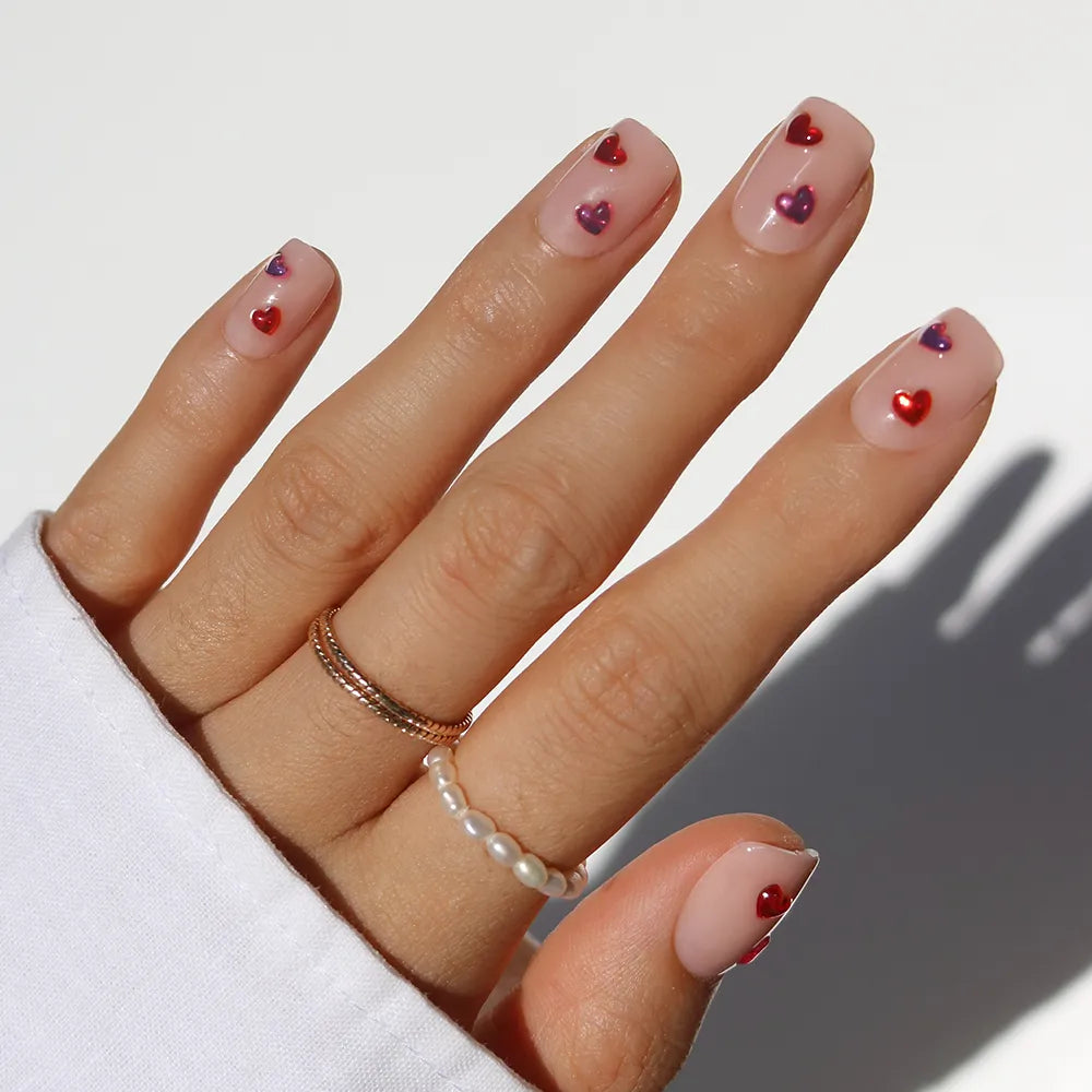 Heart Glitter Accents Short Square Nails Heart Glitter Accents Short Square Nails — Nails 2027 for Short Fingers