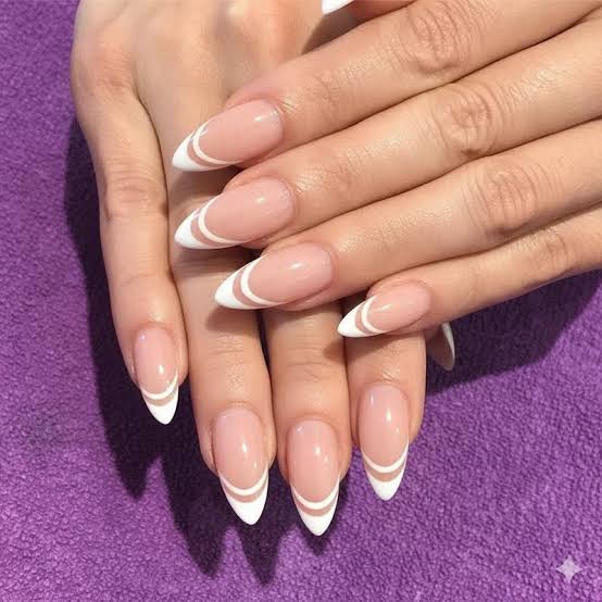 Glossy Medium Almond Double French Glossy Medium Almond Double French — White French Tip Nails 2027