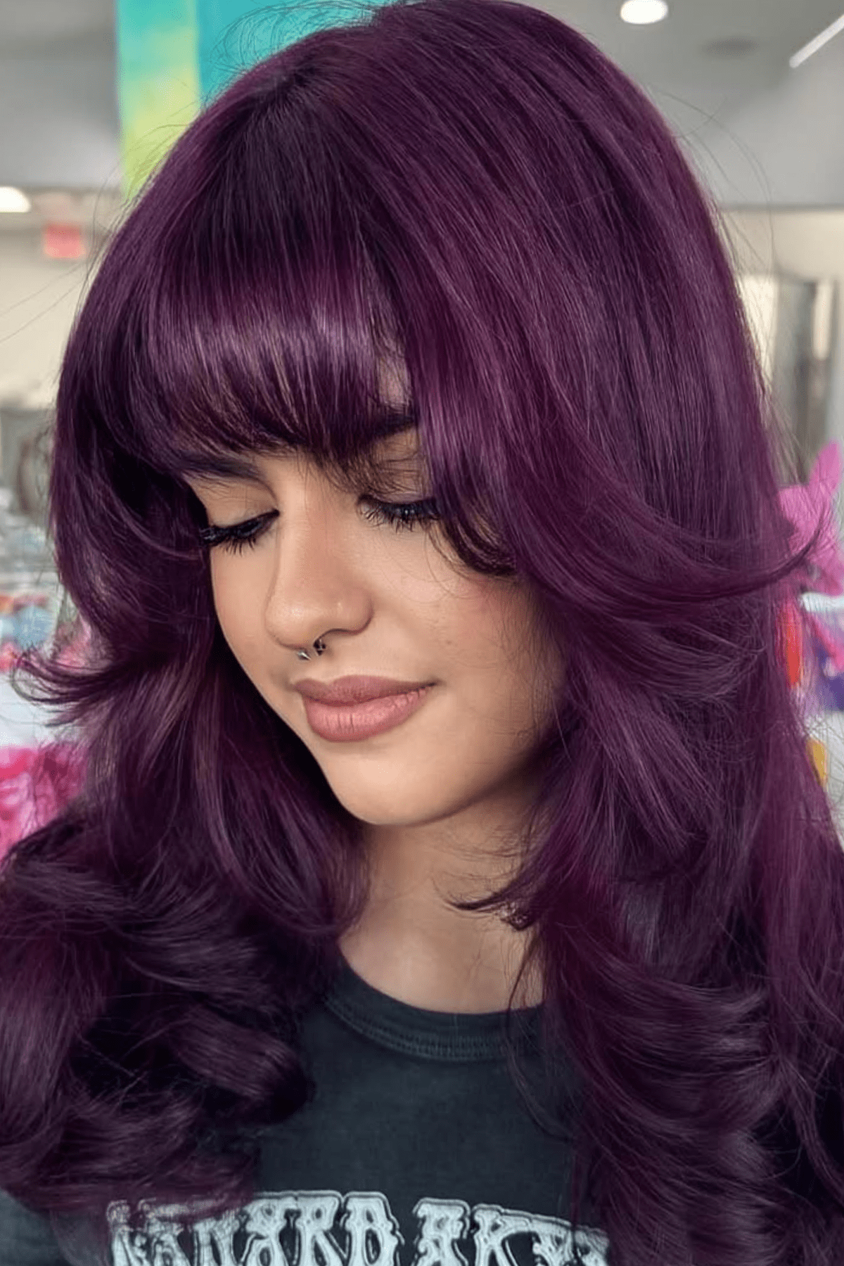 Vibrant Purple With Full Bangs Vibrant Purple With Full Bangs — Hair Color Trends 2027