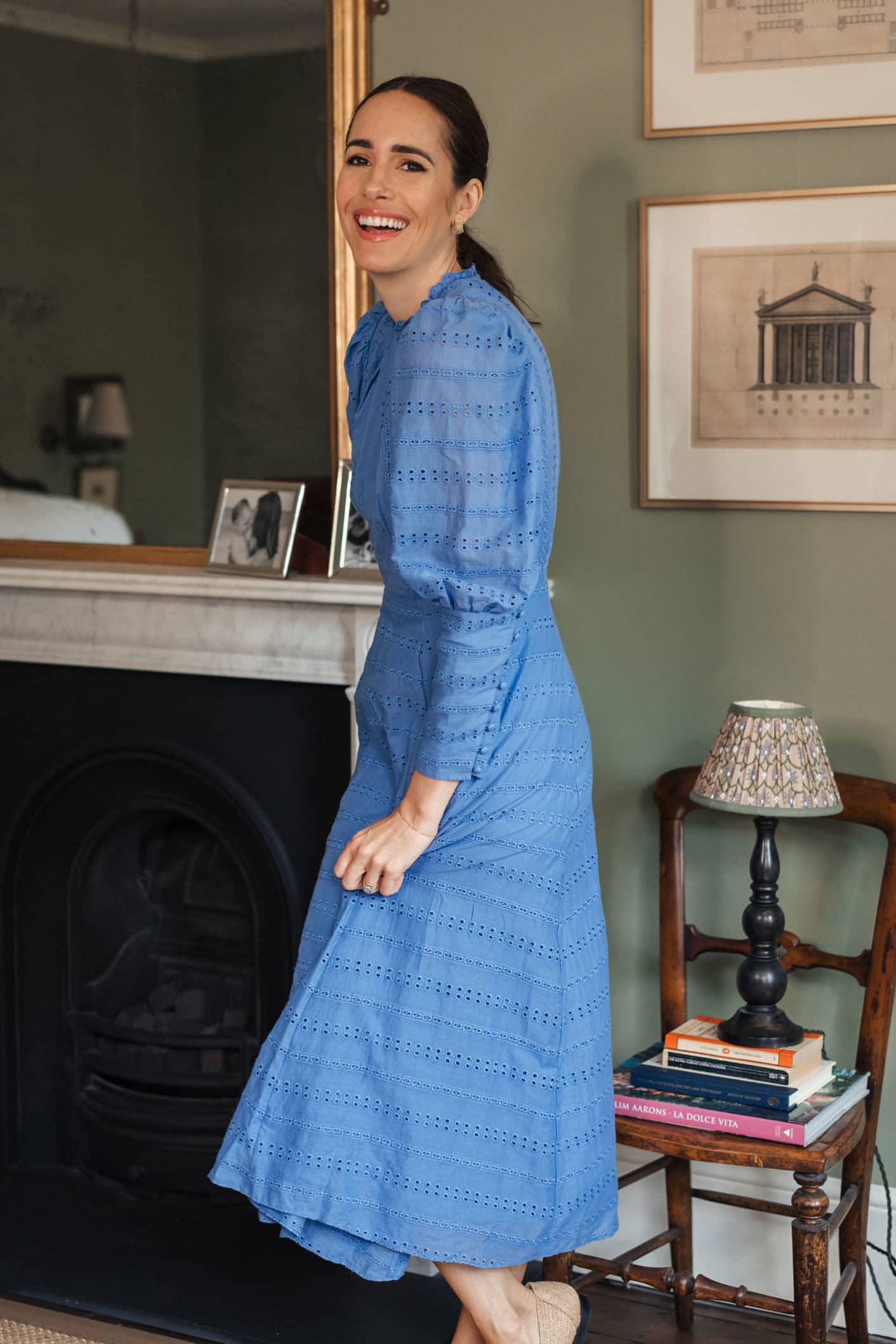 Daytime Event Blue Eyelet Cotton Midi Dress with Puff Sleeves Daytime Event Blue Eyelet Cotton Midi Dress with Puff Sleeves — Puff Sleeve Dresses 2027