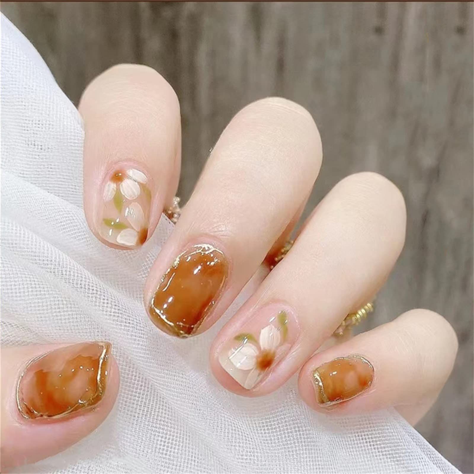 Orange Floral French Tips Orange Floral French Tips — Floral Round Nails 2027