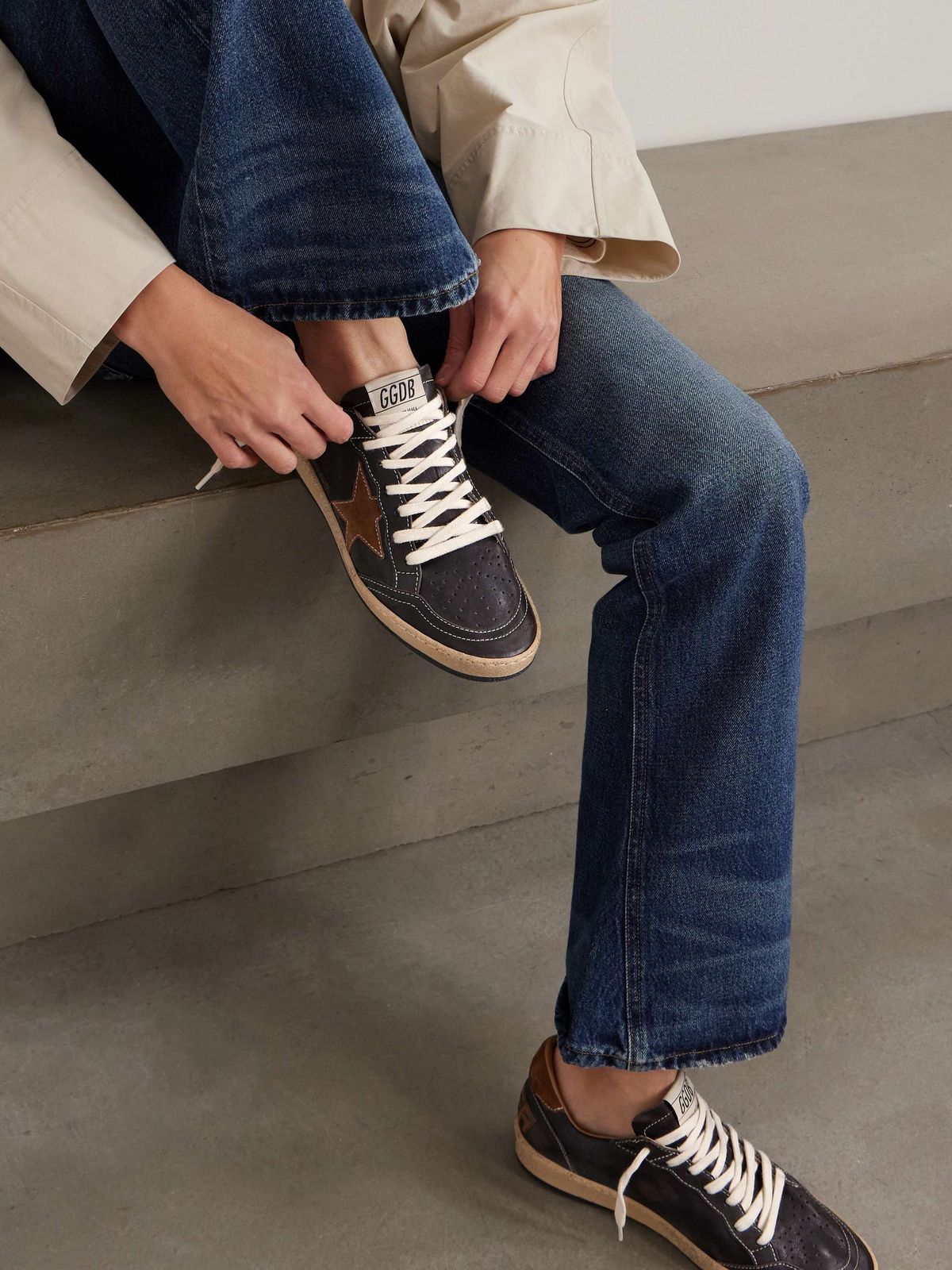 Dark Brown Leather Sneakers for a Refined Casual Look Dark Brown Leather Sneakers for a Refined Casual Look — Golden Goose Outfits 2027