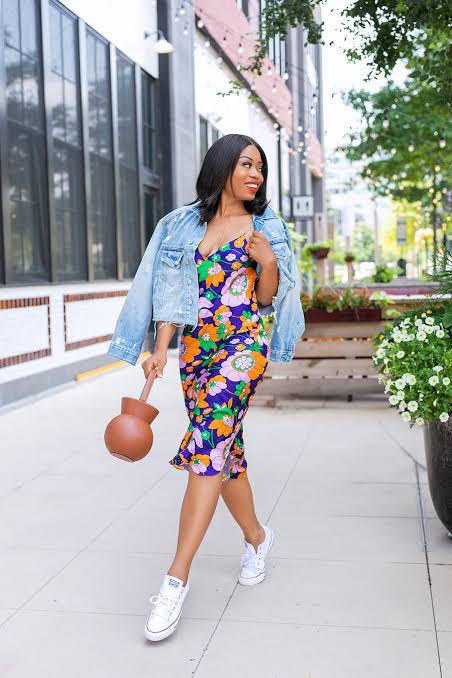 Floral Print Slip Dress with Denim Jacket for Casual Outings — Slip Dress Outfits 2027