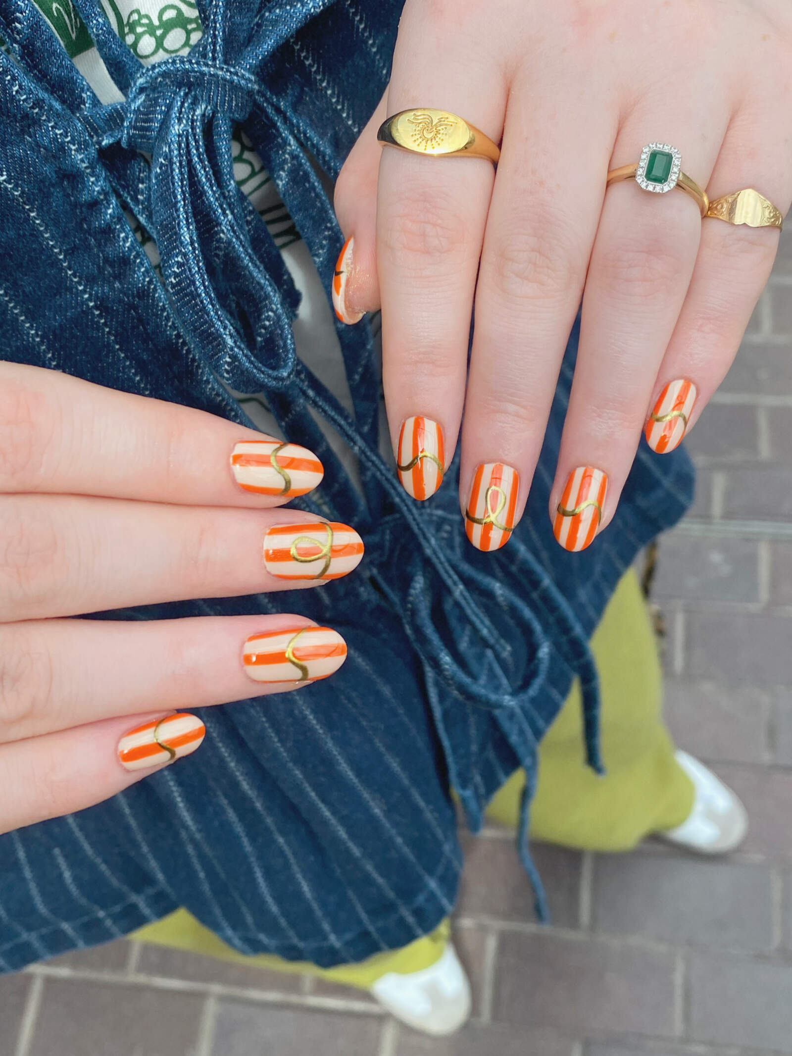 Graphic Orange and Gold Stripes Graphic Orange and Gold Stripes — Summer Nail Trends 2027