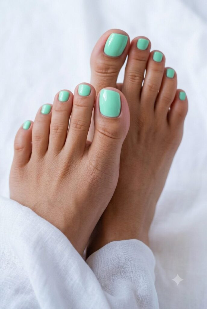 None Soft Mint Green Glossy Toes None Soft Mint Green Glossy Toes — Green Toe Nails 2027