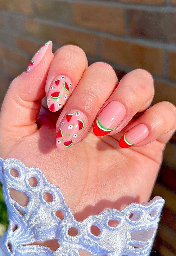 Watermelon Slices with Flowers on Almonds Watermelon Slices with Flowers on Almonds — Watermelon Nails 2027