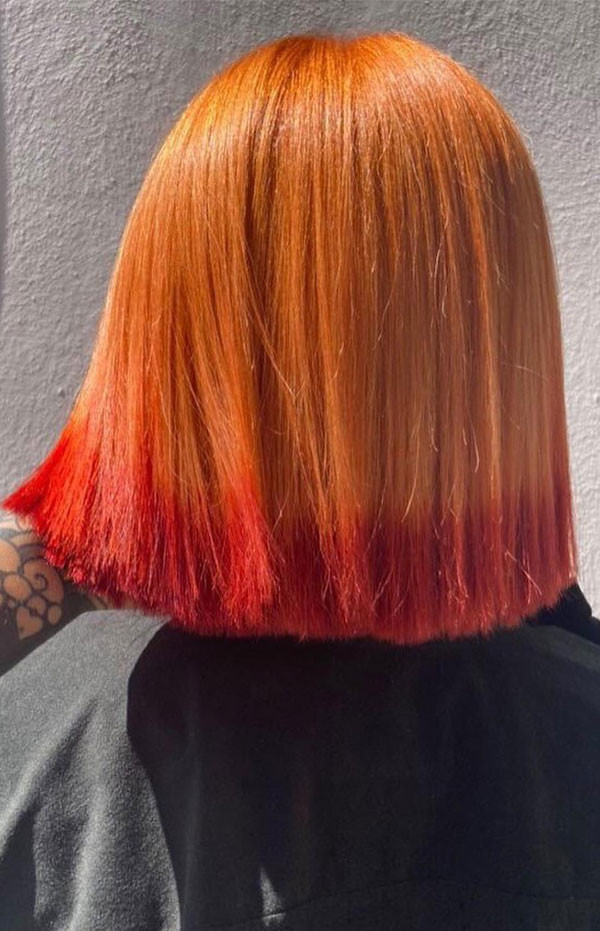 Burnt Orange Bob With Red Dip Dye Burnt Orange Bob With Red Dip Dye — Dip Dye Bob 2027