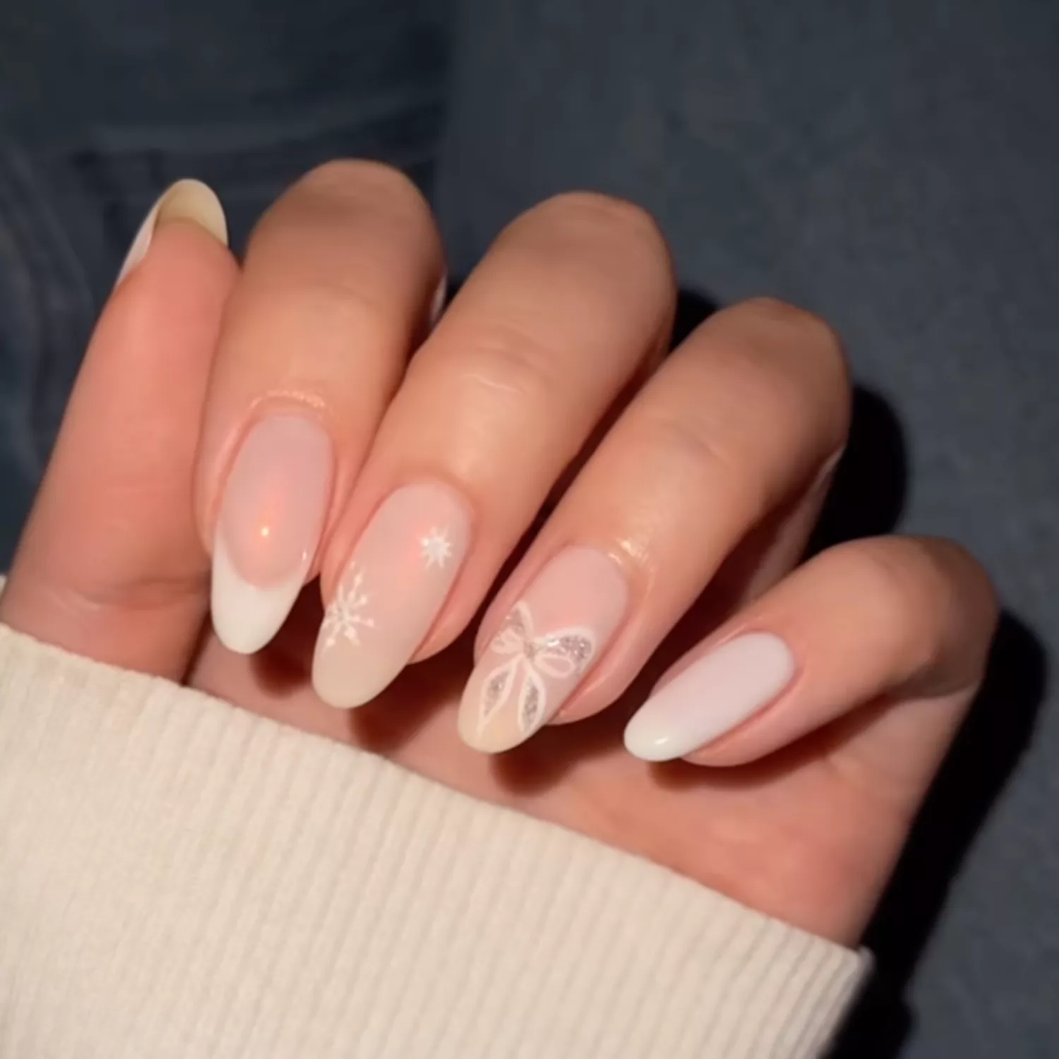 Smooth Application Clean Lines Milky Marble Swirls with Glitter Accents Smooth Application Clean Lines Milky Marble Swirls with Glitter Accents — Winter White Nails 2027