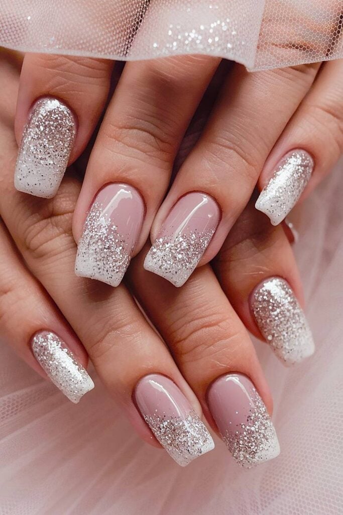 Medium Square Glitter Tips and Cuticles Medium Square Glitter Tips and Cuticles — Wedding Square Nails 2027