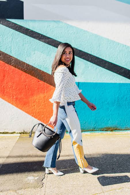 Color-Blocked Jeans and Off-the-Shoulder Top: Trendy Spring Mix Color-Blocked Jeans and Off-the-Shoulder Top: Trendy Spring Mix — Spring Outfit Trends 2027