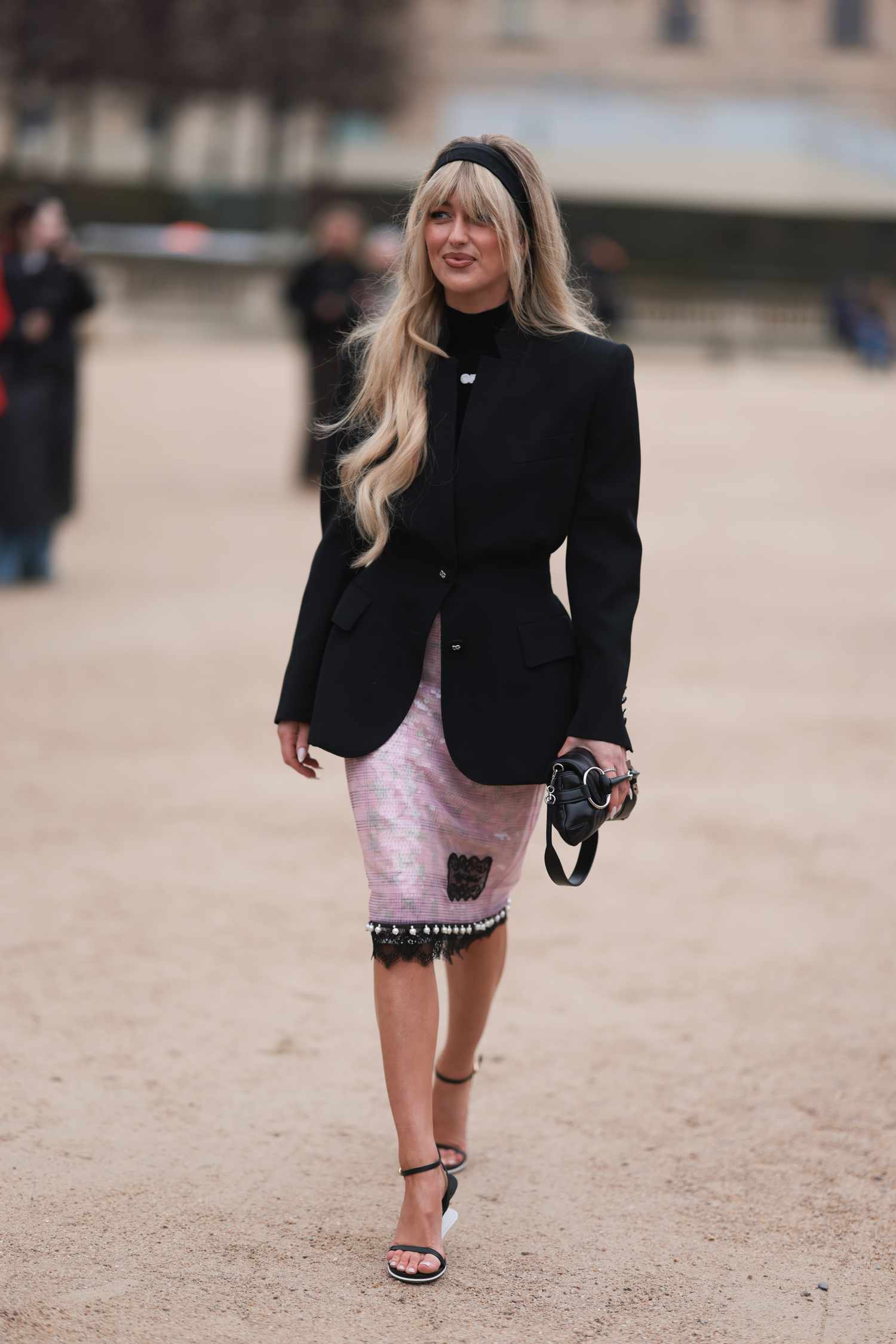 Pink Sequined Pencil Skirt with Black Blazer and Turtleneck Pink Sequined Pencil Skirt with Black Blazer and Turtleneck — Galentines Outfits 2027