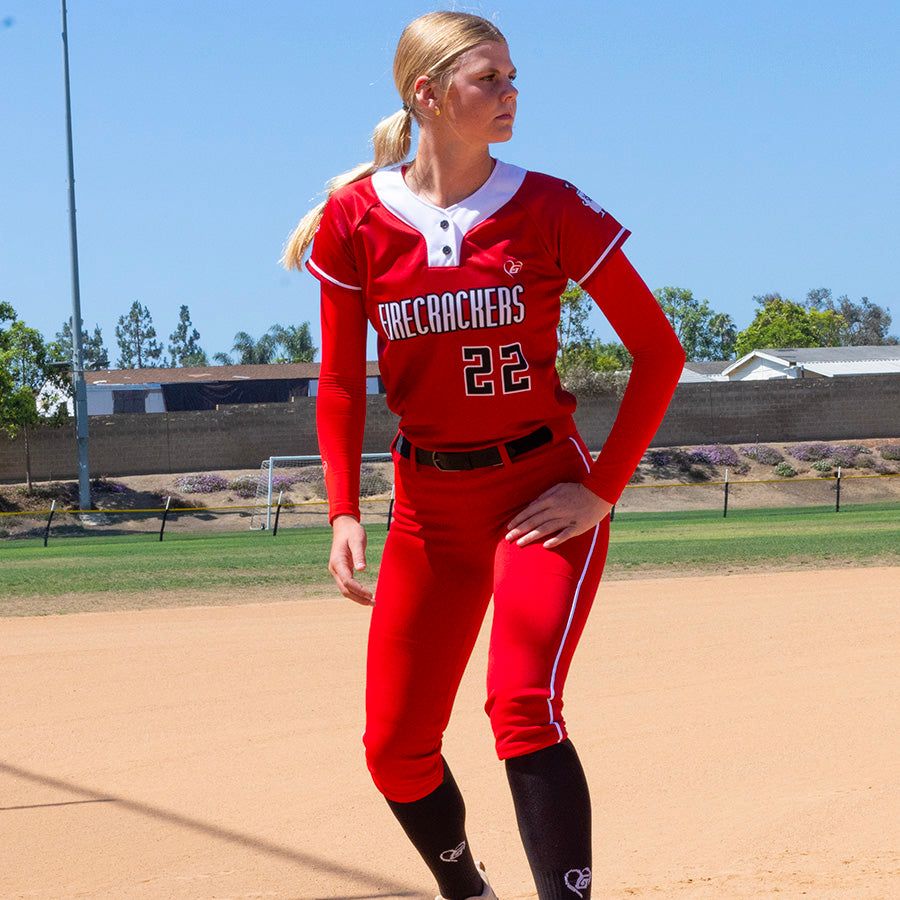 Vibrant Red 'Firecrackers' Softball Uniform Vibrant Red 'Firecrackers' Softball Uniform — Softball Outfits for Women 2027