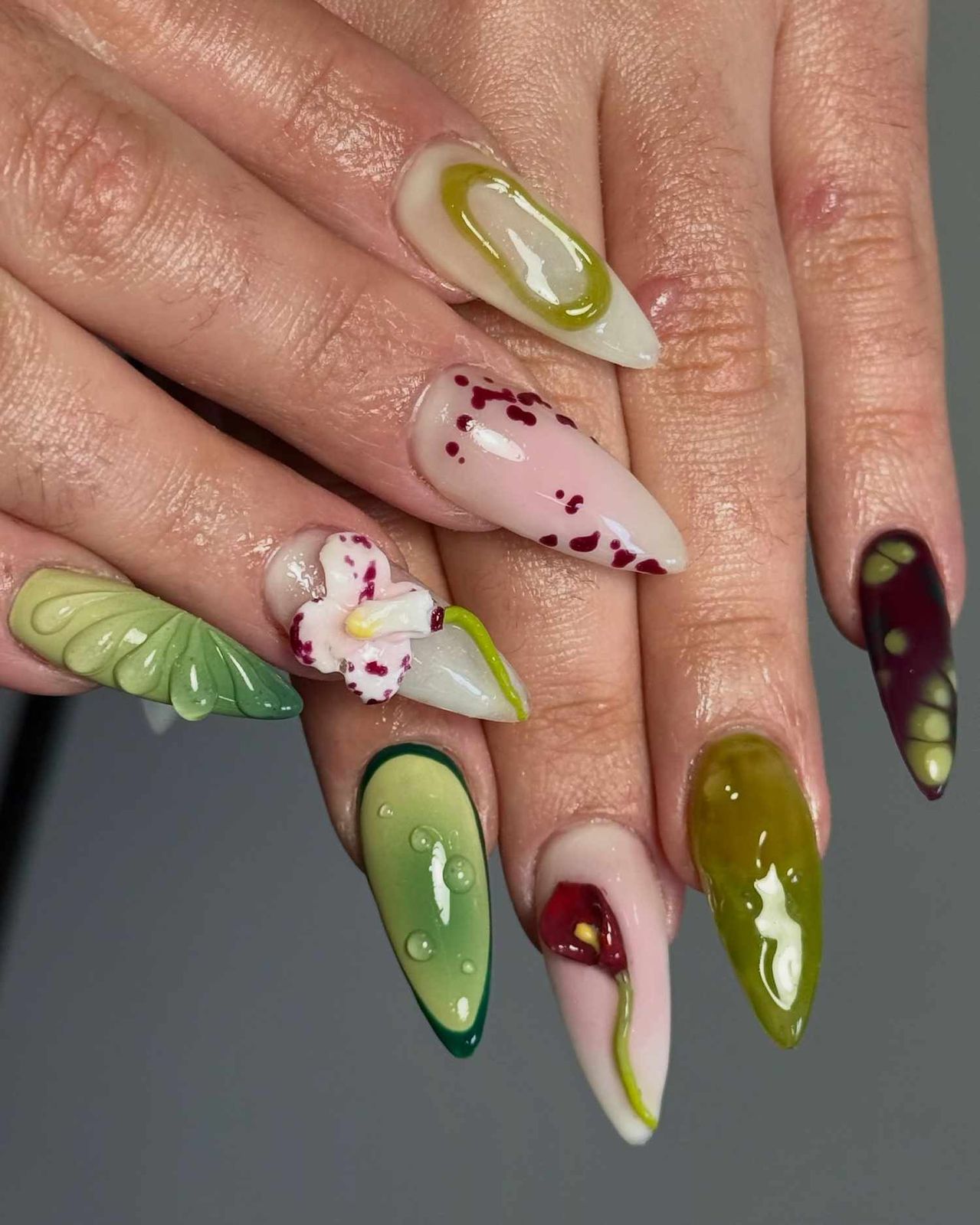 Glossy With Some Matte Elements Visual Idea — Floral Gel Nails 2027