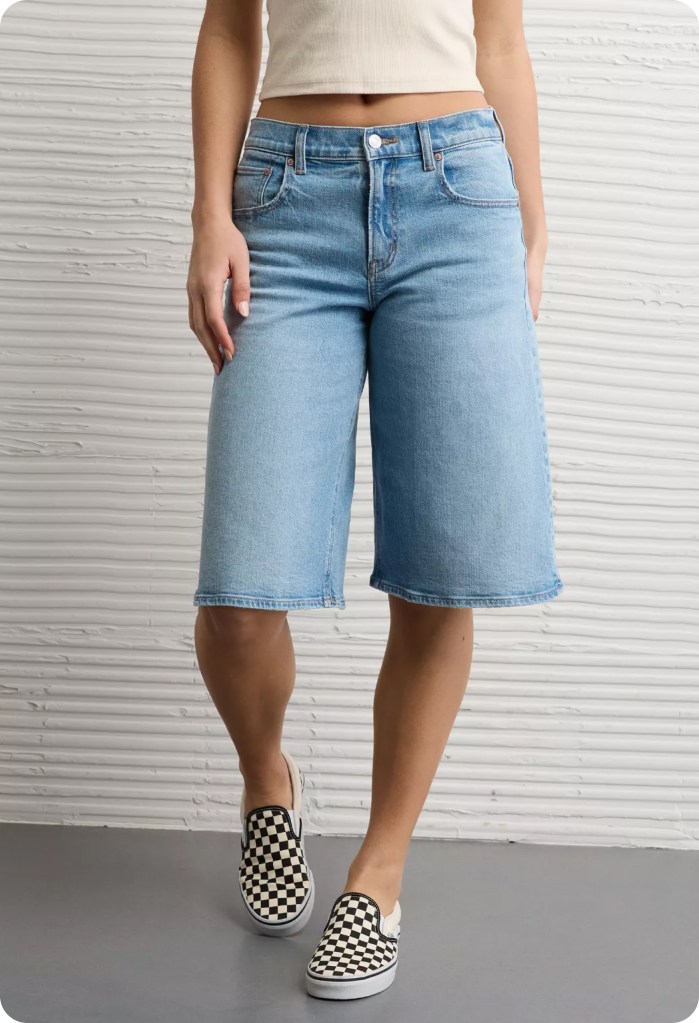 Wide-Leg Denim Culottes with Checkerboard Sneakers Wide-Leg Denim Culottes with Checkerboard Sneakers — Jorts Outfits 2027