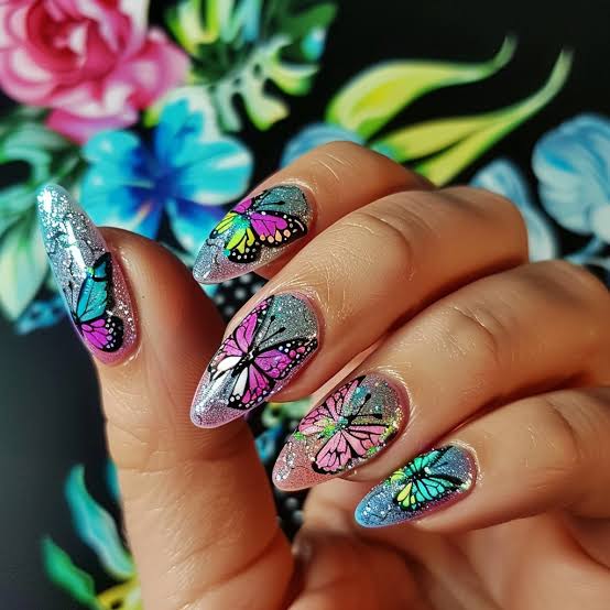 Shimmering Silver Glitter Butterfly Nails Shimmering Silver Glitter Butterfly Nails — Short Butterfly Coffin Nails 2027