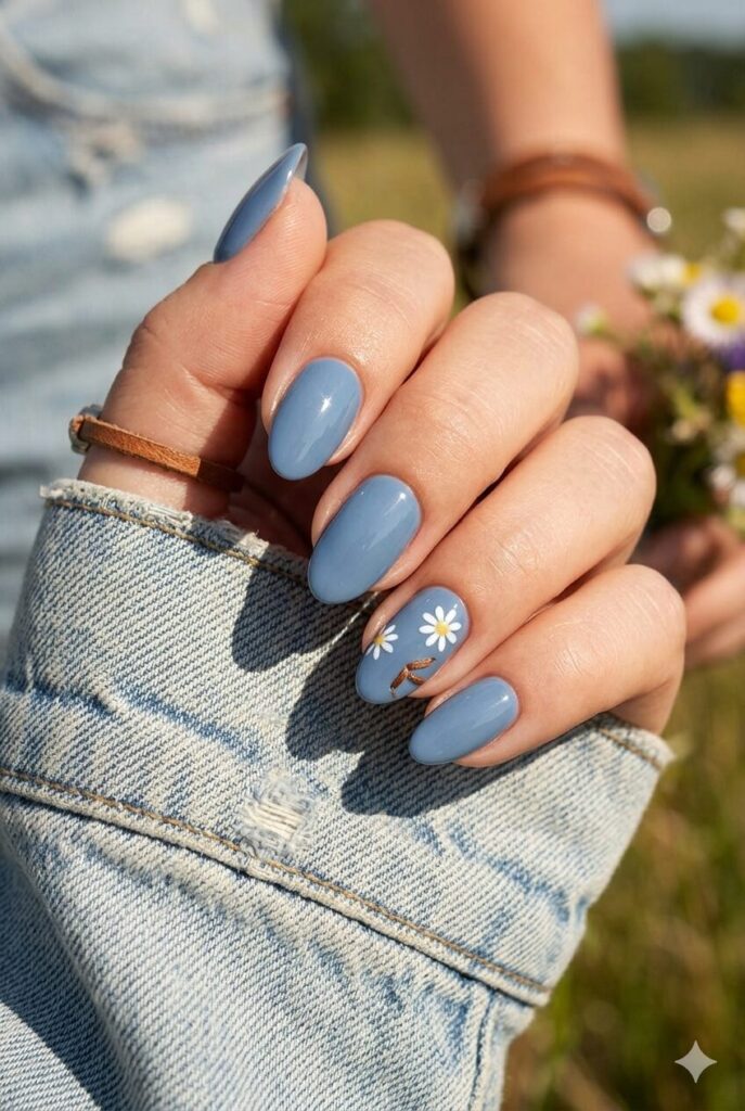 Medium Square Denim with Silver Glitter Accents Medium Square Denim with Silver Glitter Accents — Denim Nails 2027