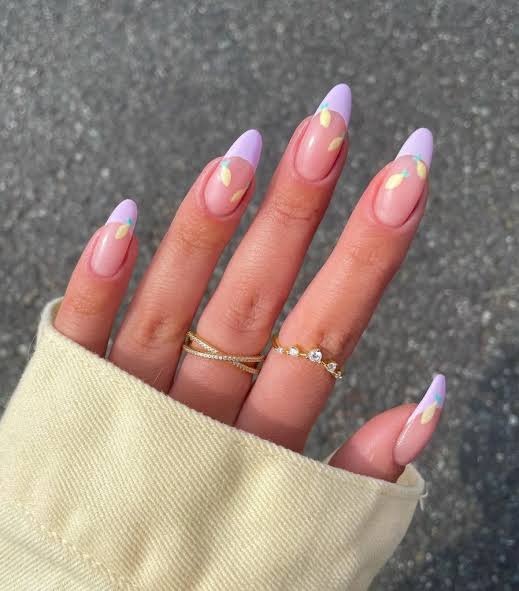 Glossy Medium Almond Lemon French Accent Nails Glossy Medium Almond Lemon French Accent Nails — Long Spring Nails 2027
