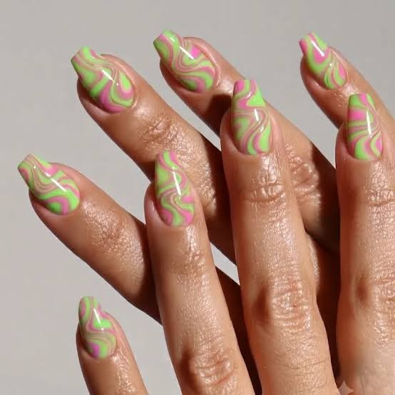 Neon Psychedelic Swirls Neon Psychedelic Swirls — Rainbow Rave Nails 2027