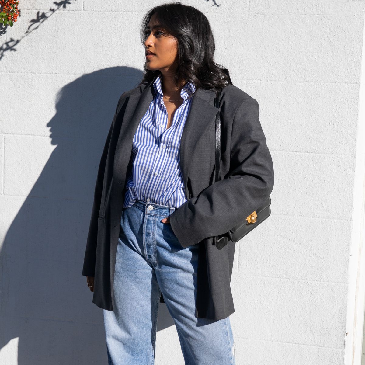 Embroidered Grey Oversized Shirt with Tiered Maxi Skirt — Oversized Shirt Outfits 2027