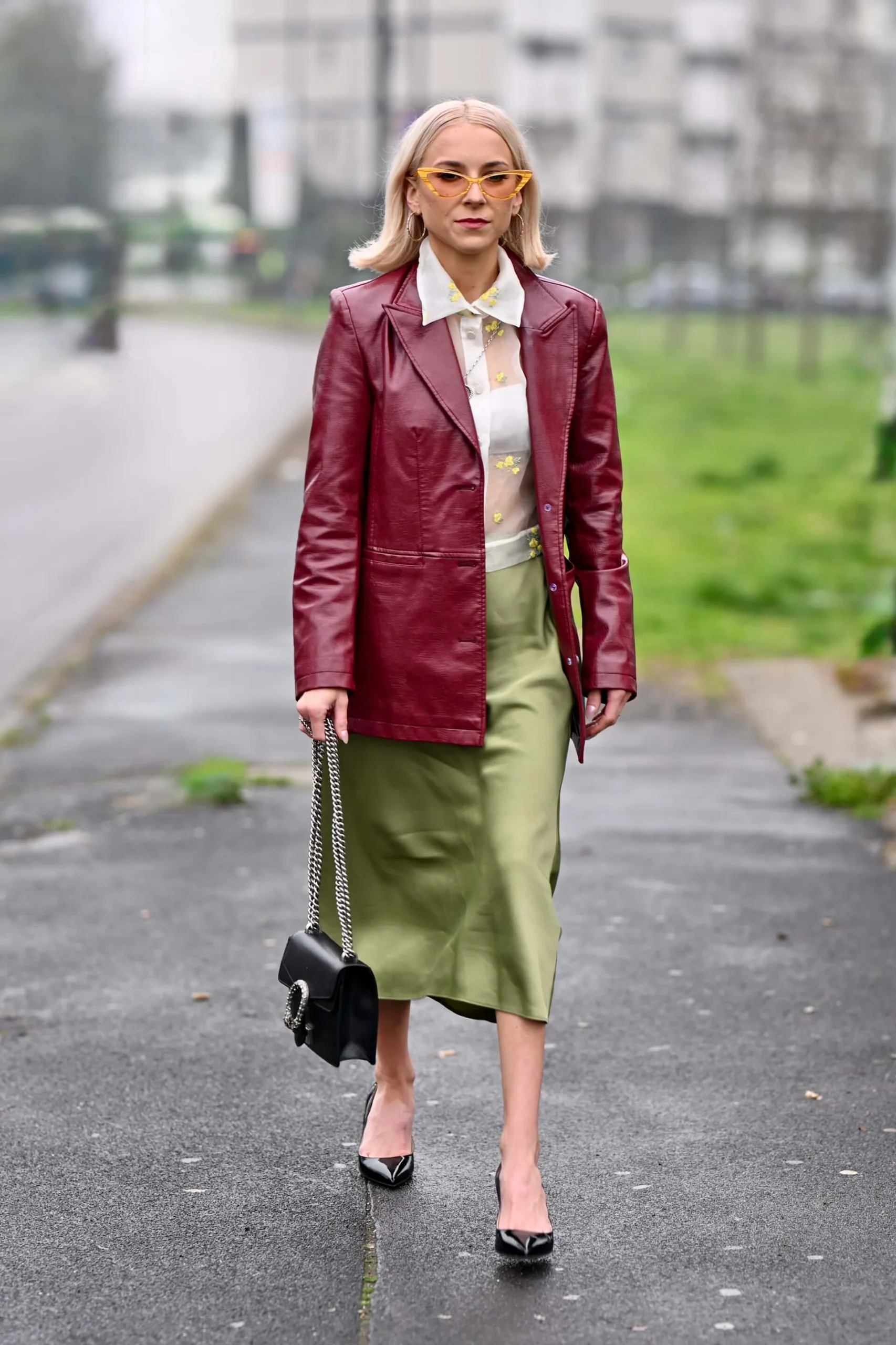 Layered Sheer Blouse Under Leather Blazer Layered Sheer Blouse Under Leather Blazer — Sheer Top Outfits 2027