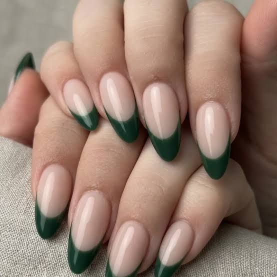 Deep Green French Tip Almond Nails Deep Green French Tip Almond Nails — Swim Nails Team Colors 2027