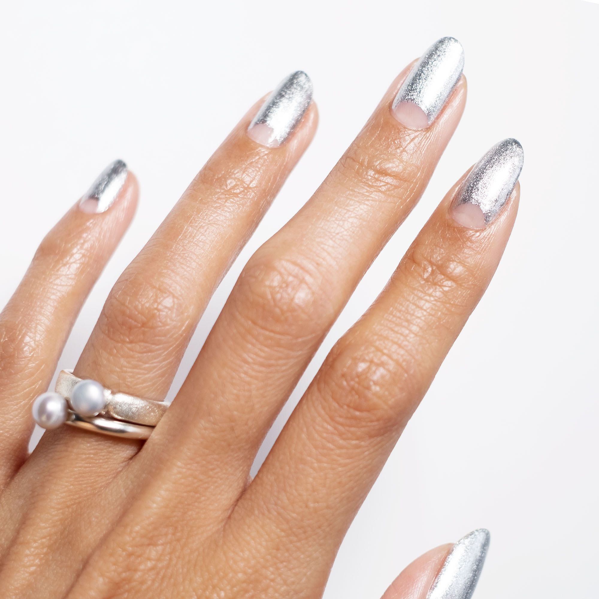 Sharp Metallic Silver French Tips on Long Square Sharp Metallic Silver French Tips on Long Square — Silver Nails 2027