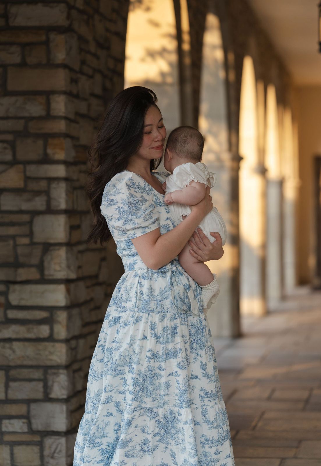 Toile Print Midi Dress with Puff Sleeves and Tiered Skirt Toile Print Midi Dress with Puff Sleeves and Tiered Skirt — Midi Dresses 2027 for Nursing Moms