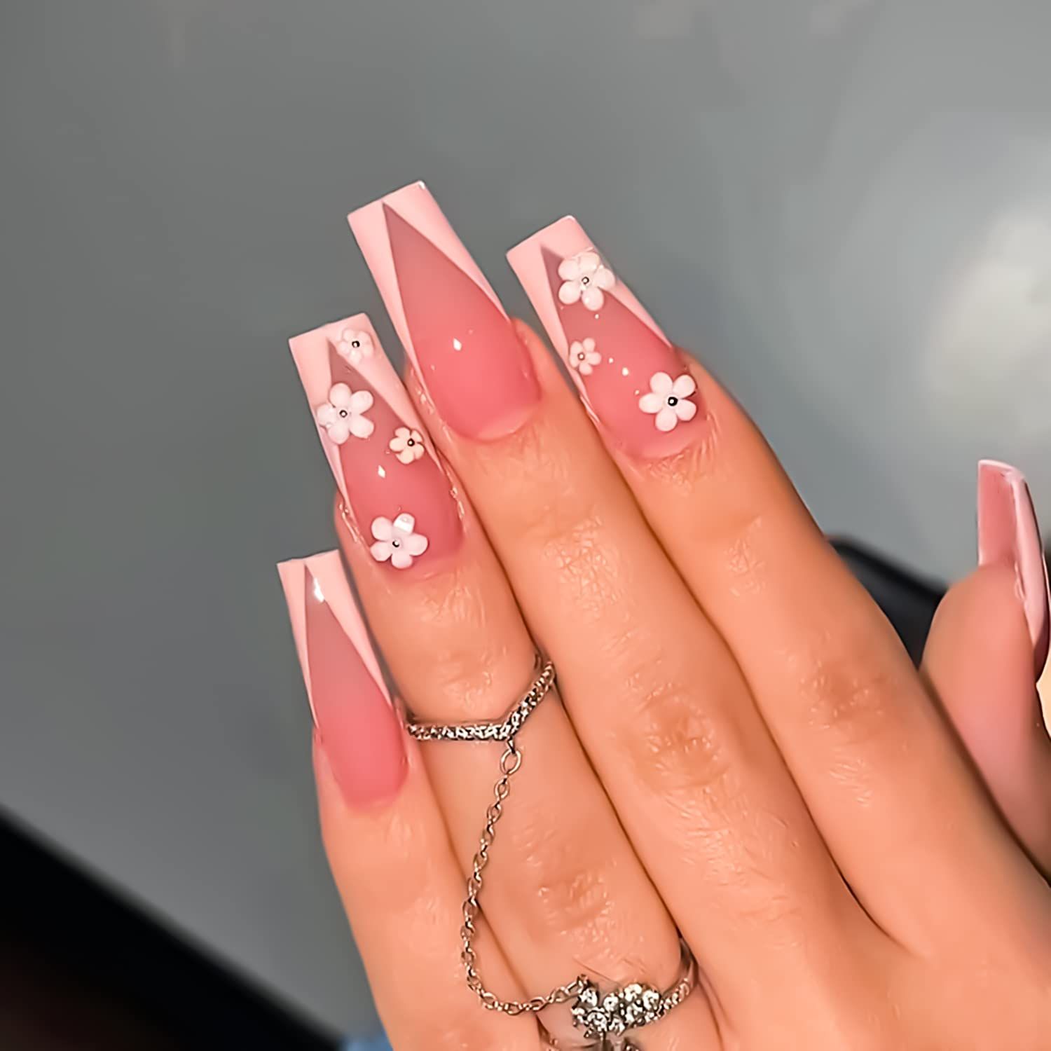 Delicate 3D White Flower French Coffins Delicate 3D White Flower French Coffins — Floral Coffin Nails 2027