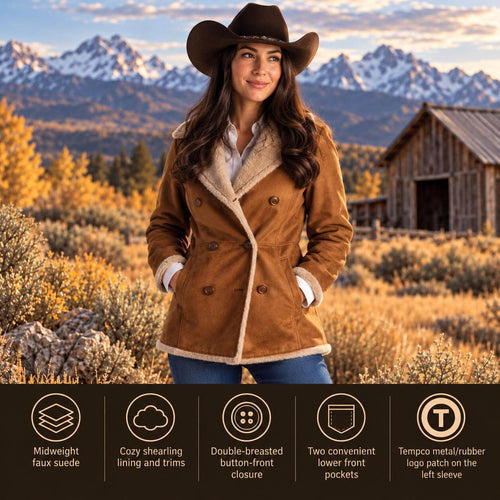 Shearling-Lined Suede Jacket for Elevated Winter Western Style — Winter Western Outfits 2027