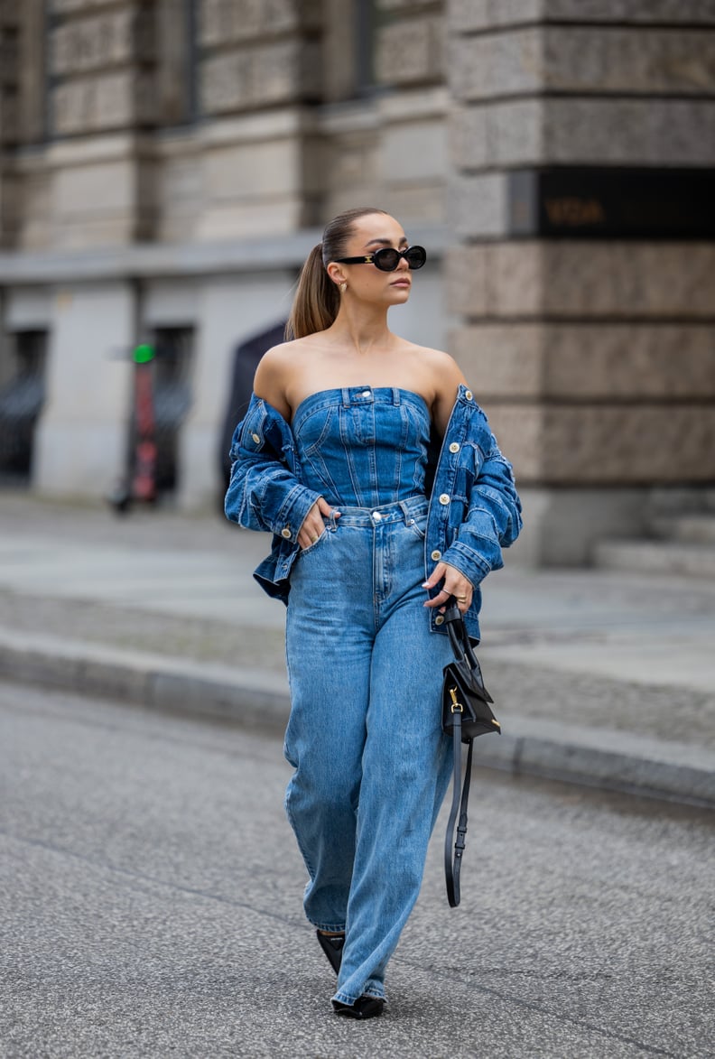 Edgy Ensemble: Oversized Denim Jacket Over a Corset Top — Denim Jacket Outfits 2027