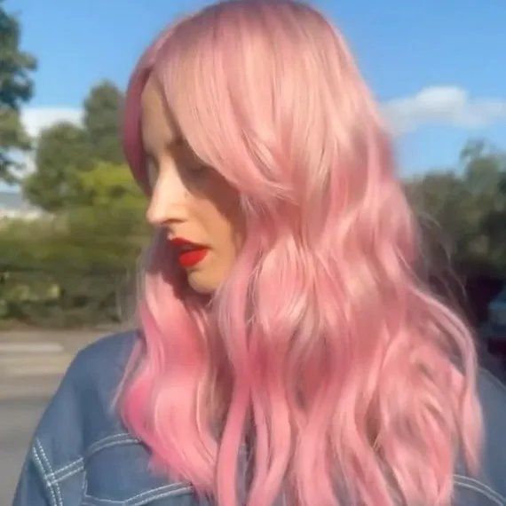 Shoulder Pastel Pink Loose Waves Side-Swept Bangs — Pink Hair 2027