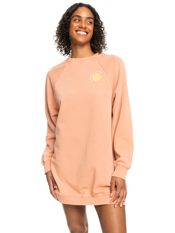 Peach Faded Cotton Sweatshirt Dress with Graphic Print — Sweatshirt Dress 2027