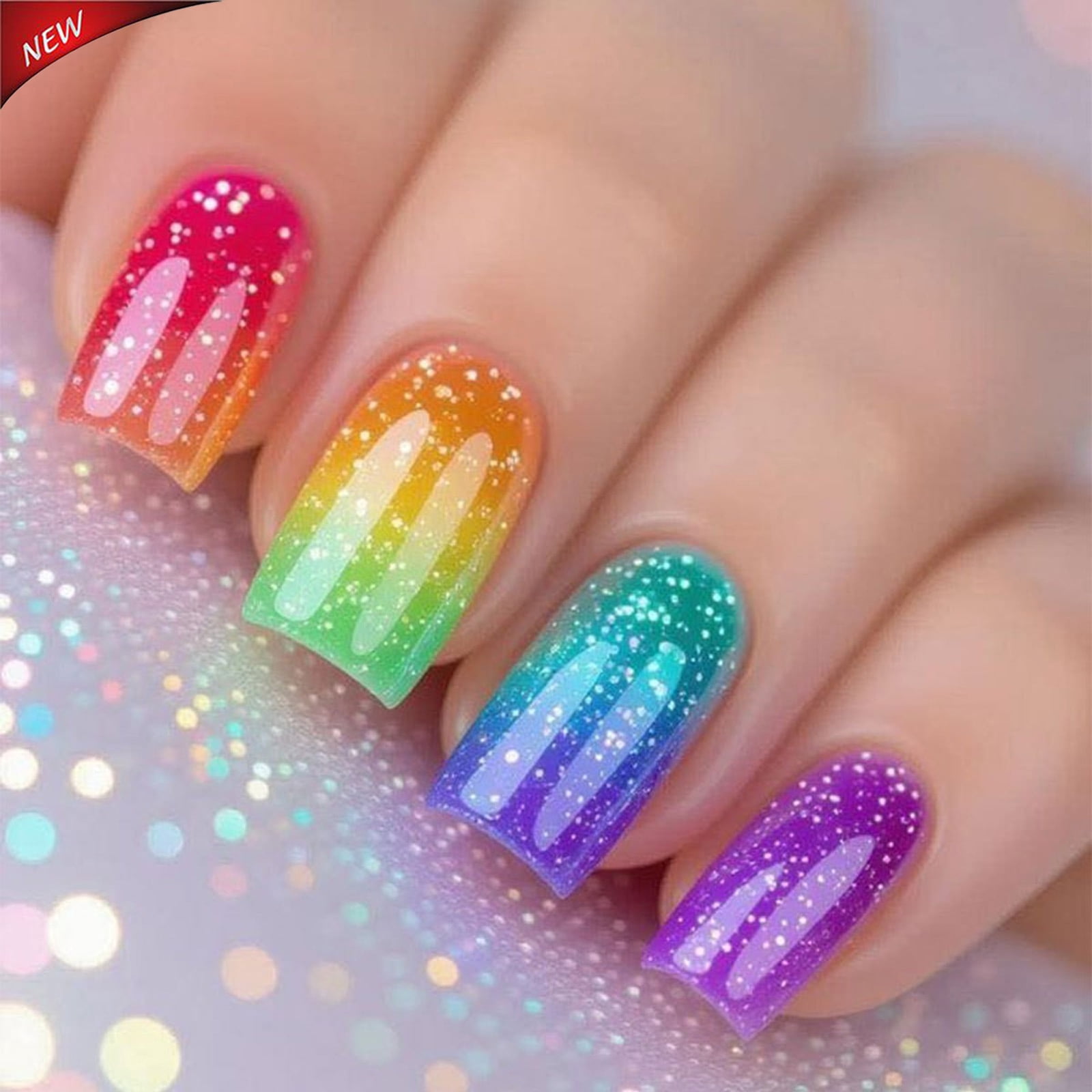 Glitter Rainbow Gradient Short Squares Glitter Rainbow Gradient Short Squares — Rainbow Nails 2027