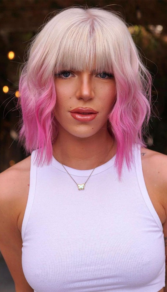 Bubblegum Pink Bob With Blunt Bangs Bubblegum Pink Bob With Blunt Bangs — Pink Bob 2027