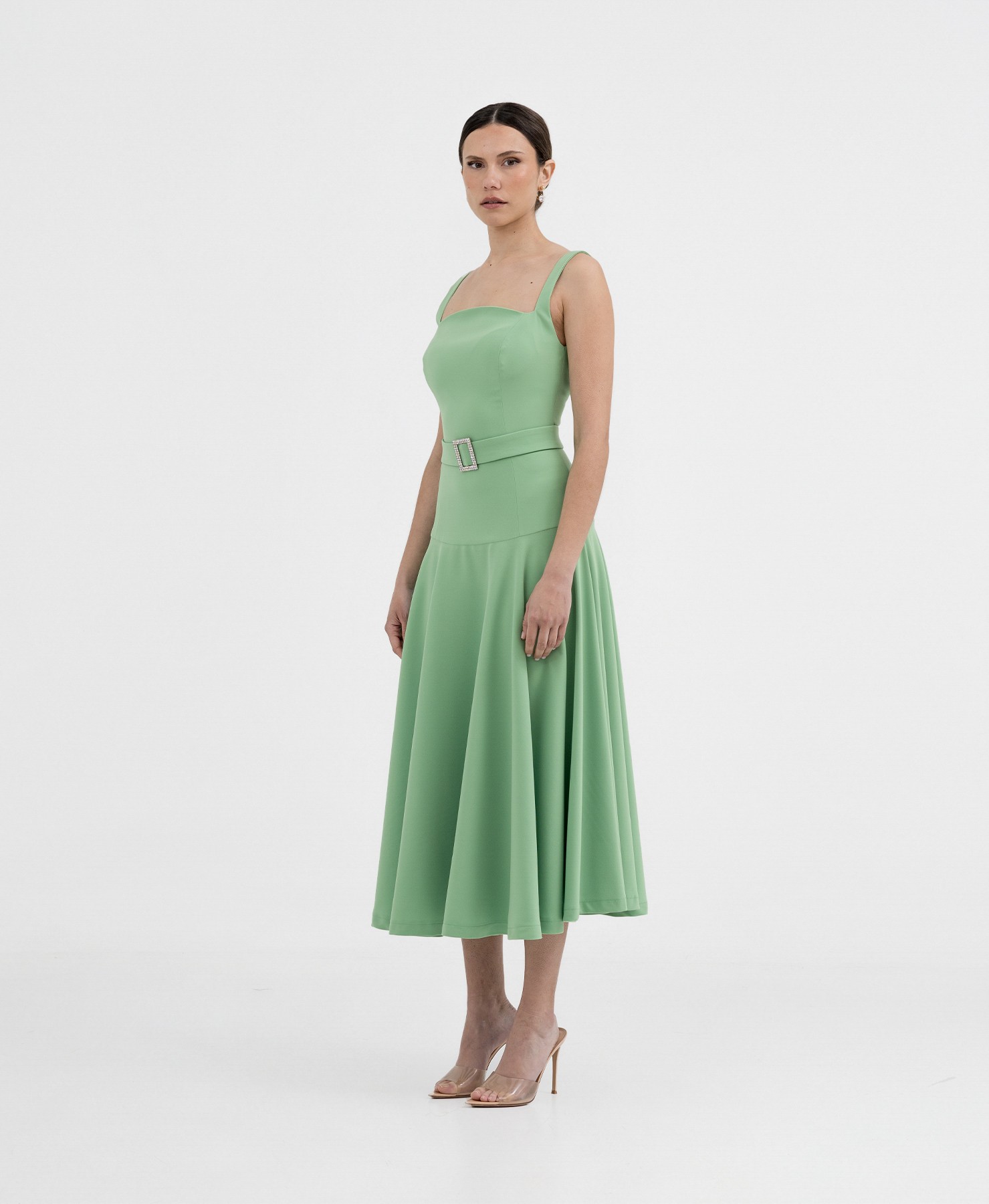 Mint Green Fit-and-Flare: Sleeveless Midi with Matching Belt Mint Green Fit-and-Flare: Sleeveless Midi with Matching Belt — Midi Dresses 2027