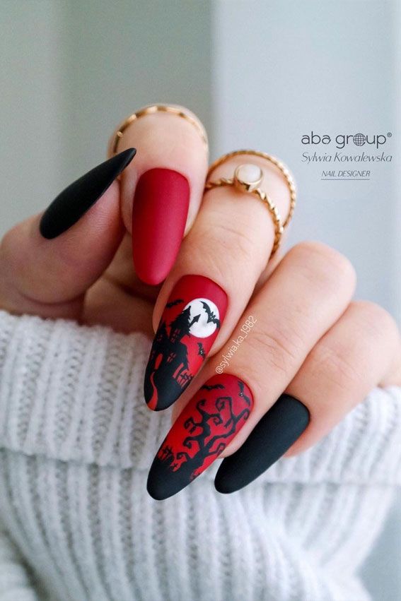 Halloween Matte Black and Red Silhouettes Halloween Matte Black and Red Silhouettes — Red and Black Nails 2027