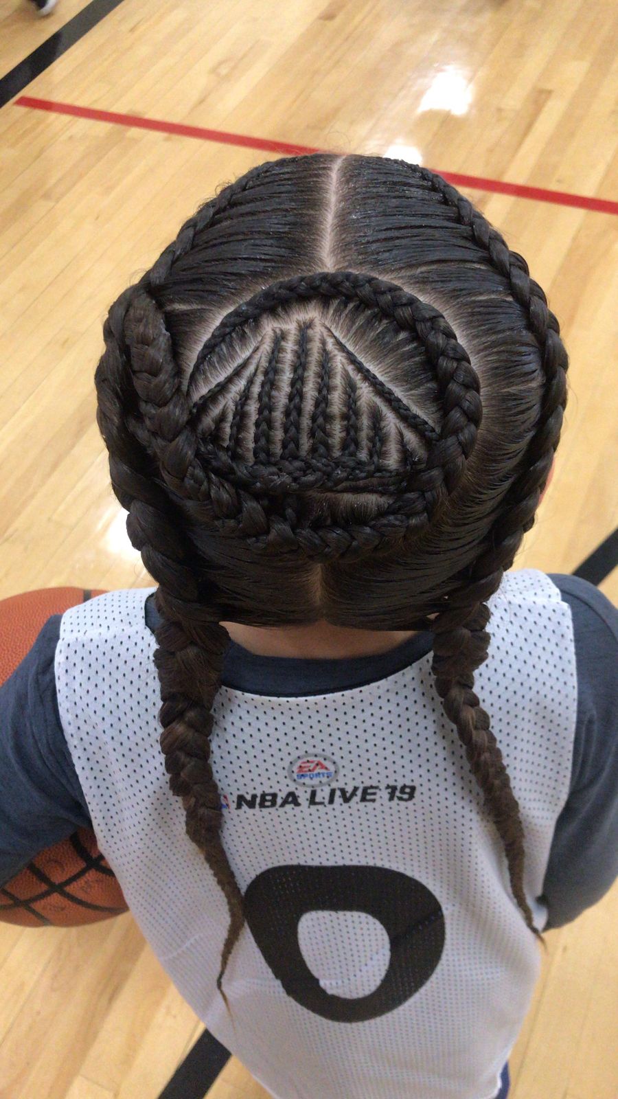 Geometric Cornrows On Top, Braided Pigtails Below — Basketball Hairstyles Girls 2027