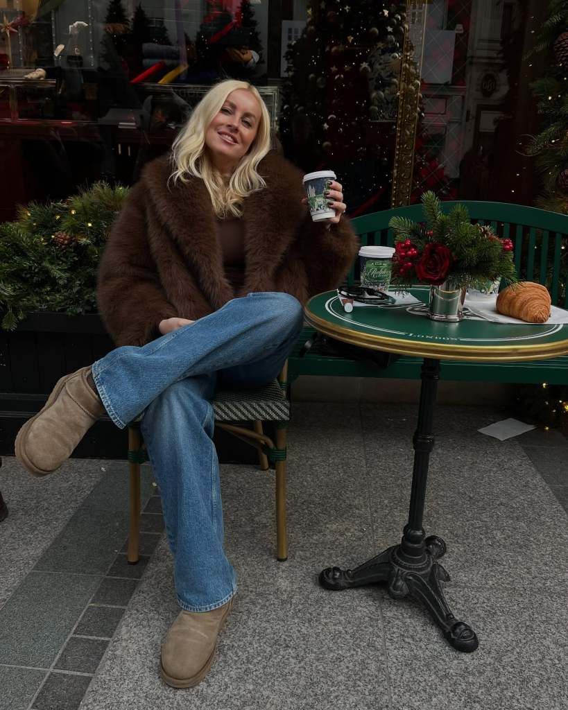 Cozy Brown Faux Fur Coat with Wide-Leg Jeans for a Relaxed Market Feel — Christmas Market Outfits 2026